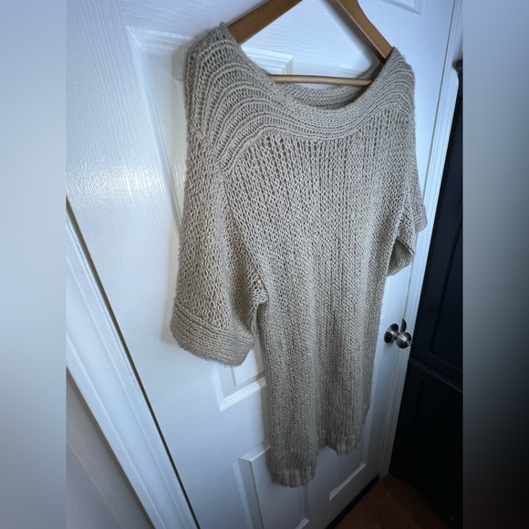Bcbg MaxAzria Womens Small Tan Wool Mohair Open Knit Crochet Tunic Sweater Top S - Picture 11 of 12